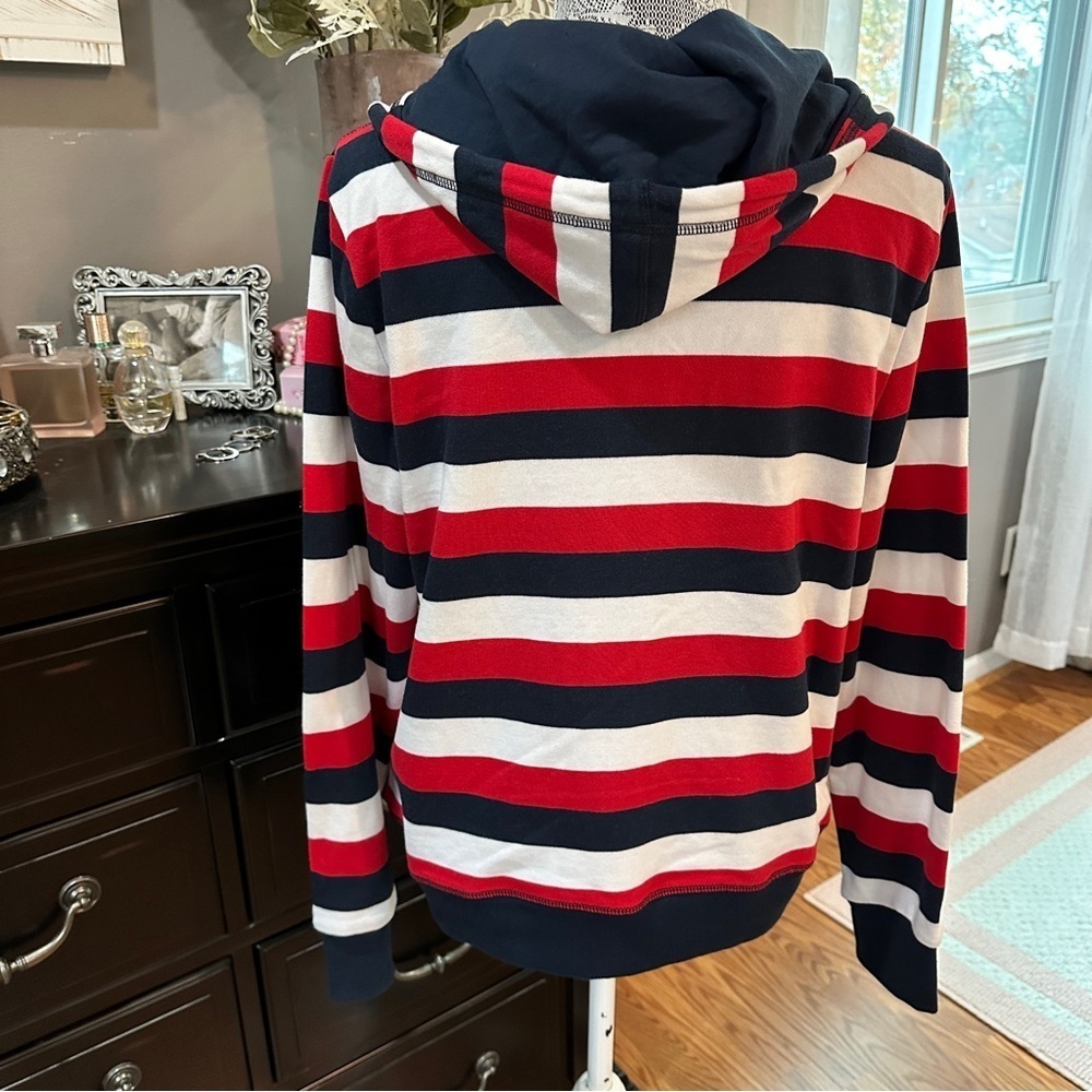 Tommy Hilfiger Red White Blue Stripe Zip Hoodie Classic Preppy Size Medium - Picture 8 of 16